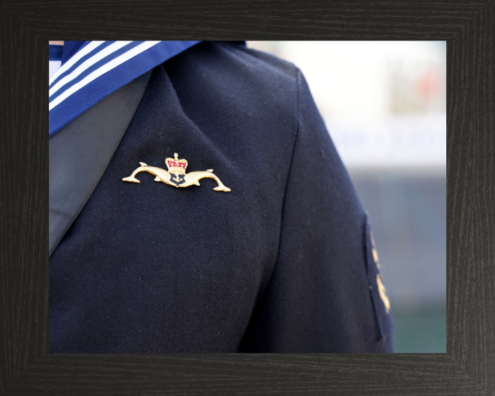 Submariner wearing Dolphins on parade Photo Print - Royal Navy Hampshire Prints 10 x 8 Black Frame No