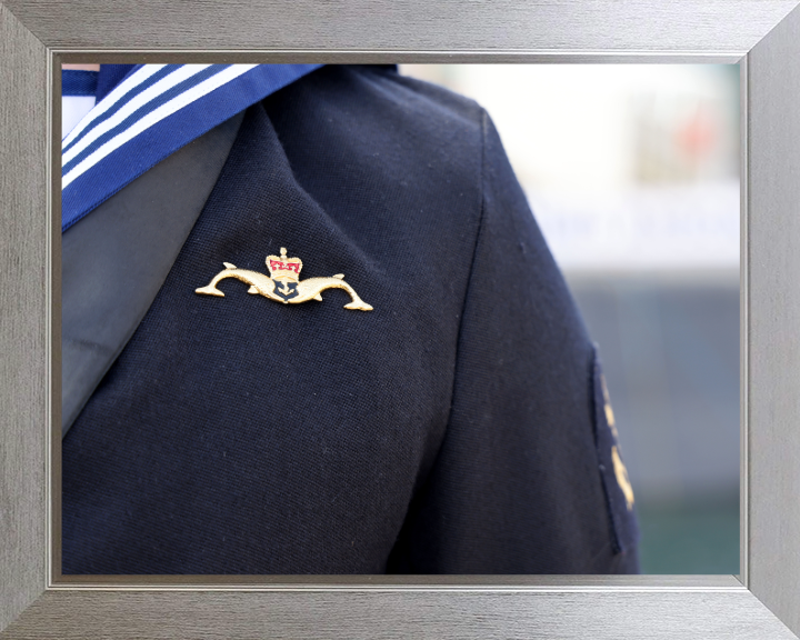 Submariner wearing Dolphins on parade Photo Print - Royal Navy Hampshire Prints 10 x 8 Silver Frame No