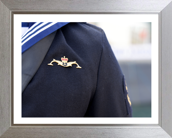 Submariner wearing Dolphins on parade Photo Print - Royal Navy Hampshire Prints 10 x 8 Silver Frame Yes