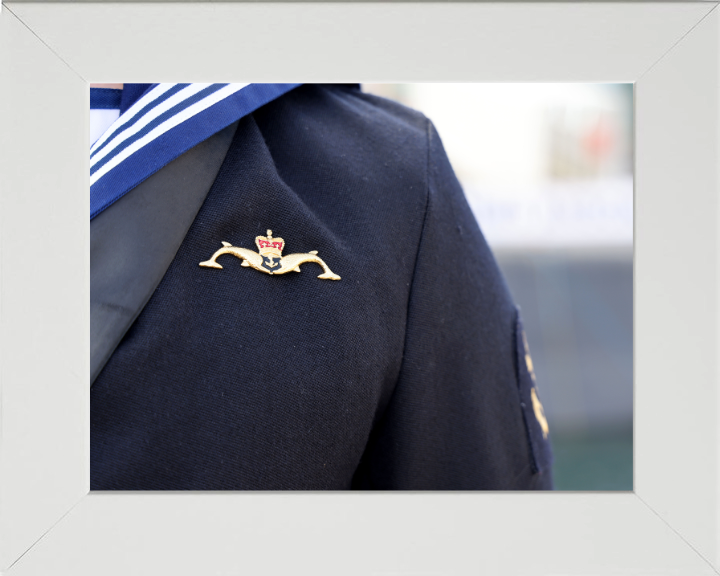 Submariner wearing Dolphins on parade Photo Print - Royal Navy Hampshire Prints 10 x 8 White Frame No