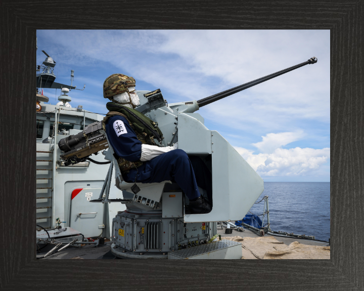 Gunner with a 30mm weapon Photo Print - Royal Navy Hampshire Prints 10 x 8 Black Frame No