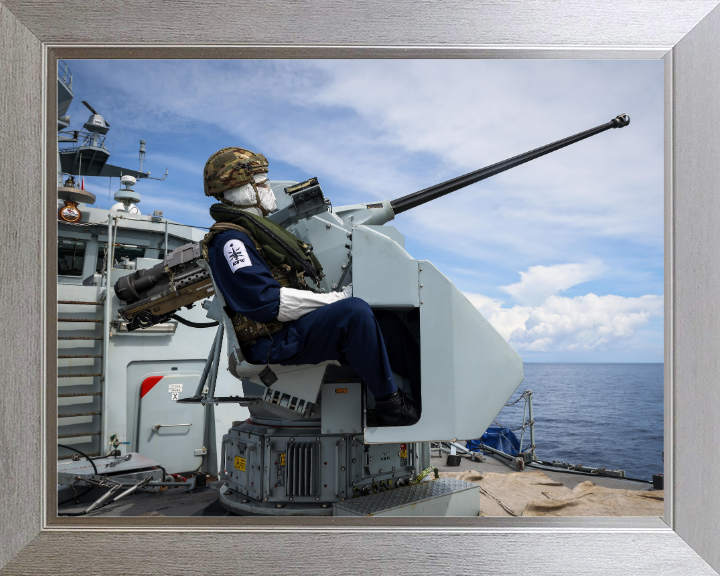 Gunner with a 30mm weapon Photo Print - Royal Navy Hampshire Prints 10 x 8 Silver Frame No