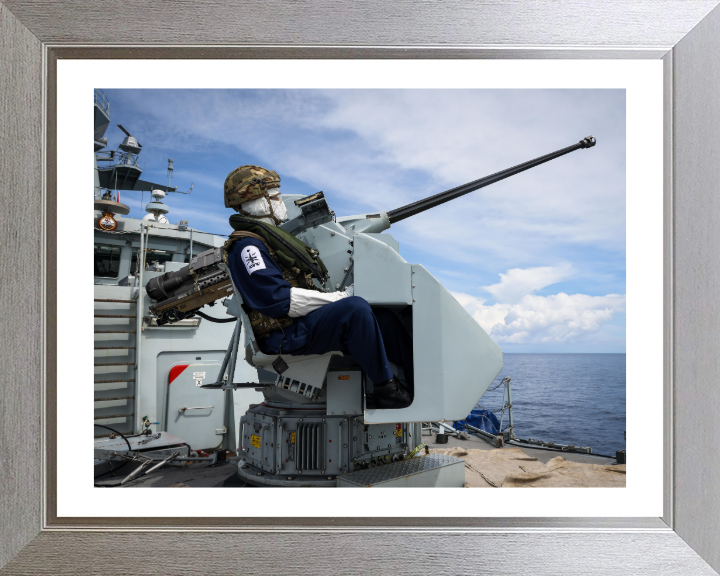 Gunner with a 30mm weapon Photo Print - Royal Navy Hampshire Prints 10 x 8 Silver Frame Yes