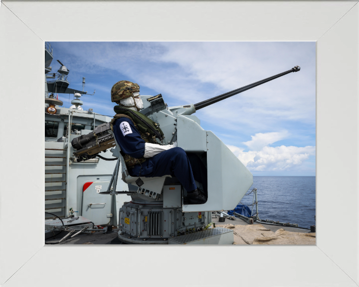 Gunner with a 30mm weapon Photo Print - Royal Navy Hampshire Prints 10 x 8 White Frame No