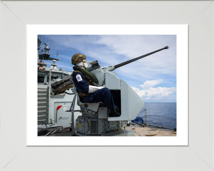 Gunner with a 30mm weapon Photo Print - Royal Navy Hampshire Prints 10 x 8 White Frame Yes
