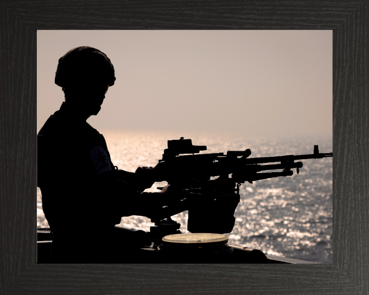 Gunner with GPMG Silhouette Photo Print - Royal Navy Hampshire Prints 10 x 8 Black Frame No