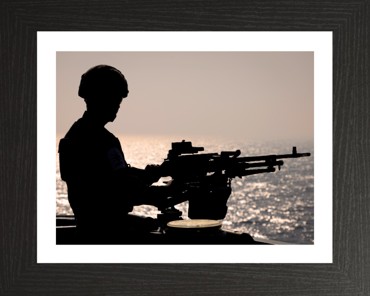 Gunner with GPMG Silhouette Photo Print - Royal Navy Hampshire Prints 10 x 8 Black Frame Yes