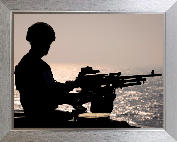 Gunner with GPMG Silhouette Photo Print - Royal Navy Hampshire Prints 10 x 8 Silver Frame No