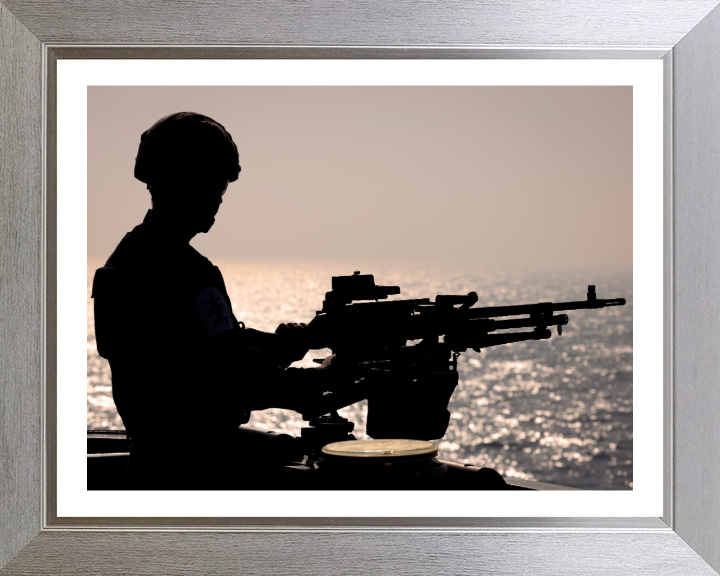 Gunner with GPMG Silhouette Photo Print - Royal Navy Hampshire Prints 10 x 8 Silver Frame Yes