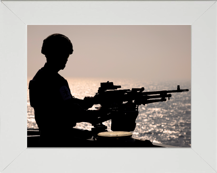 Gunner with GPMG Silhouette Photo Print - Royal Navy Hampshire Prints 10 x 8 White Frame No