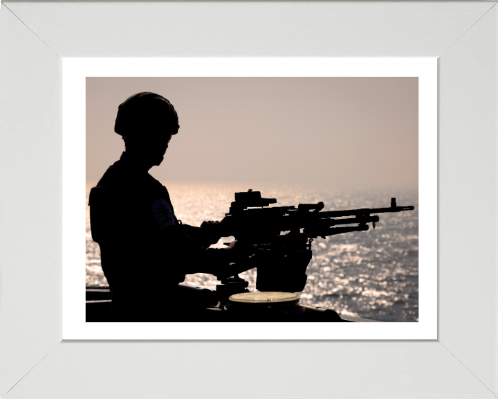 Gunner with GPMG Silhouette Photo Print - Royal Navy Hampshire Prints 10 x 8 White Frame Yes