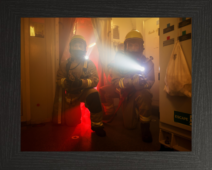 Sailors Firefighting Photo Print - Royal Navy Hampshire Prints 10 x 8 Black Frame No