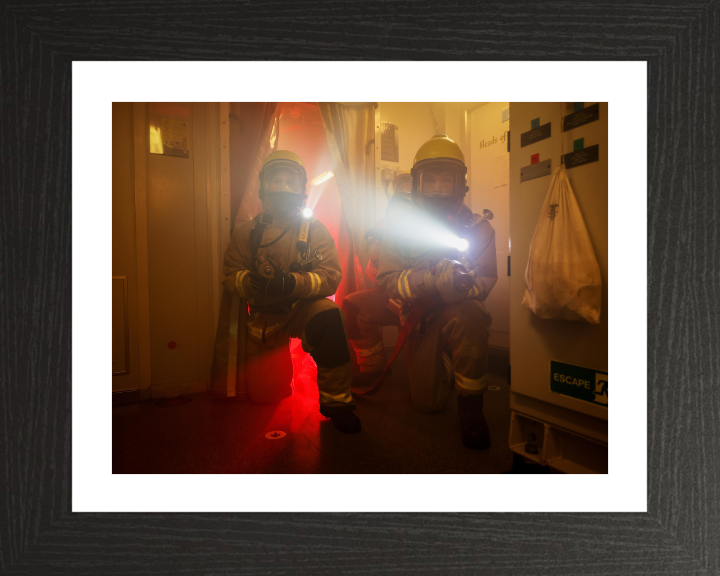 Sailors Firefighting Photo Print - Royal Navy Hampshire Prints 10 x 8 Black Frame Yes