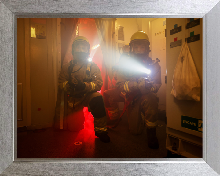 Sailors Firefighting Photo Print - Royal Navy Hampshire Prints 10 x 8 Silver Frame No
