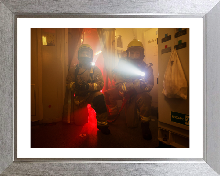 Sailors Firefighting Photo Print - Royal Navy Hampshire Prints 10 x 8 Silver Frame Yes