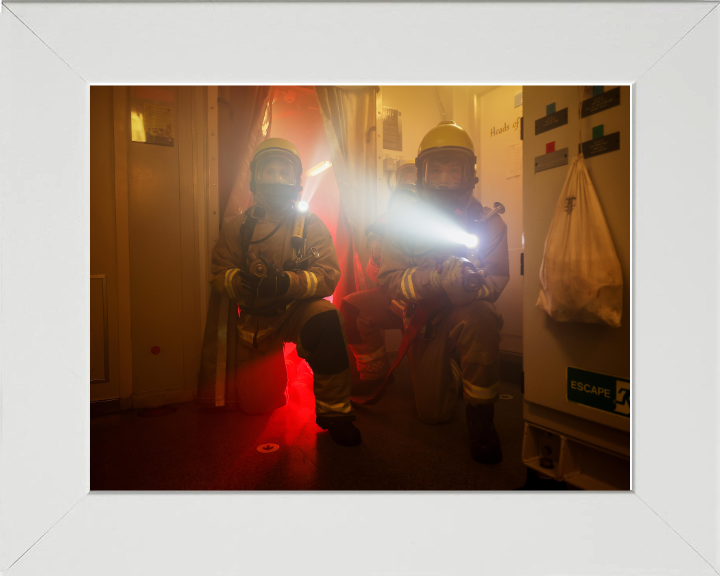 Sailors Firefighting Photo Print - Royal Navy Hampshire Prints 10 x 8 White Frame No