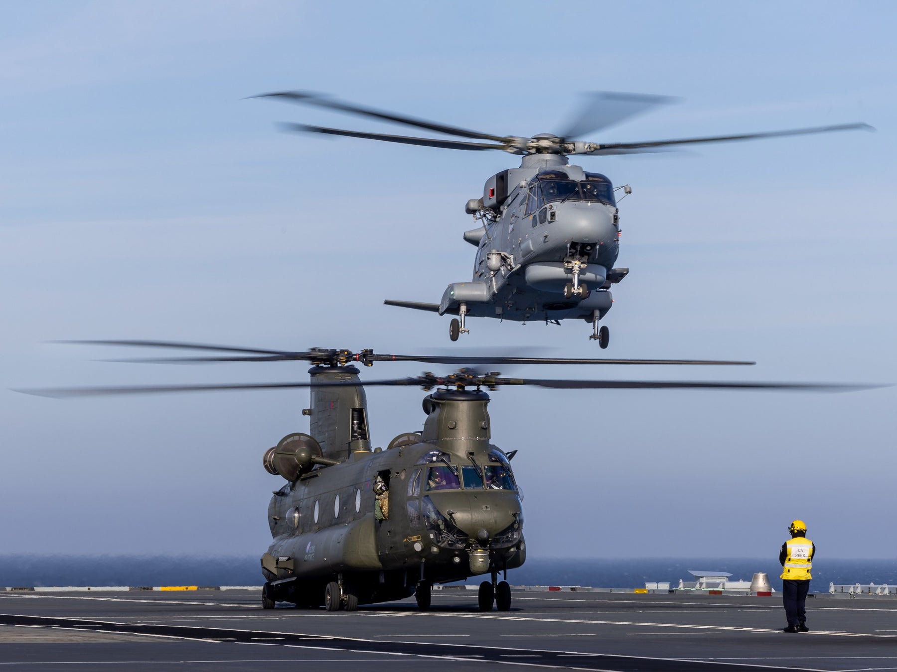 Royal Navy Merlin And RAF Chinook Helicopters Landing 2024 Photo Print Royal Navy Merlin And RAF Chinook Helicopters Landing 2024 Photo Print