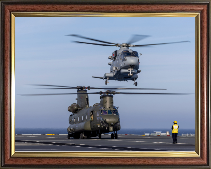 Royal Navy Merlin and an RAF Chinook Helicopters landing | Photo Print | Framed Print | Military | Aircraft | Wall Art | NAS | Aviation Hampshire Prints 10 x 8 Classic Frame No