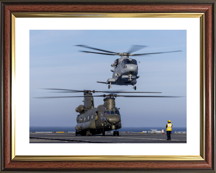Royal Navy Merlin and an RAF Chinook Helicopters landing | Photo Print | Framed Print | Military | Aircraft | Wall Art | NAS | Aviation Hampshire Prints 10 x 8 Classic Frame Yes