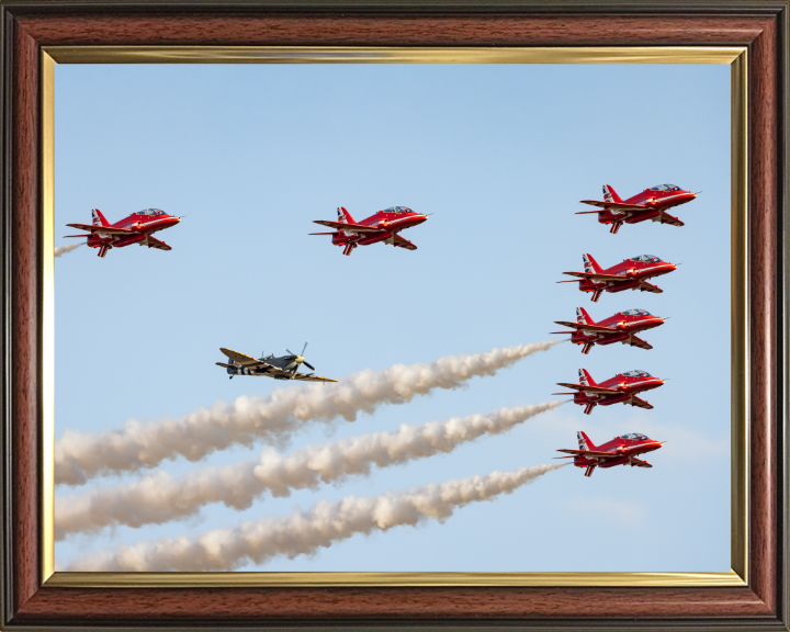 Spitfire and RAF Red Arrows Photo Print - Royal Air Force Aircraft Hampshire Prints 10 x 8 Classic Frame No
