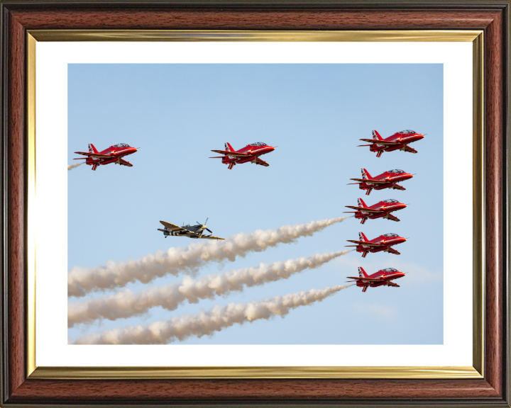 Spitfire and RAF Red Arrows Photo Print - Royal Air Force Aircraft Hampshire Prints 10 x 8 Classic Frame Yes