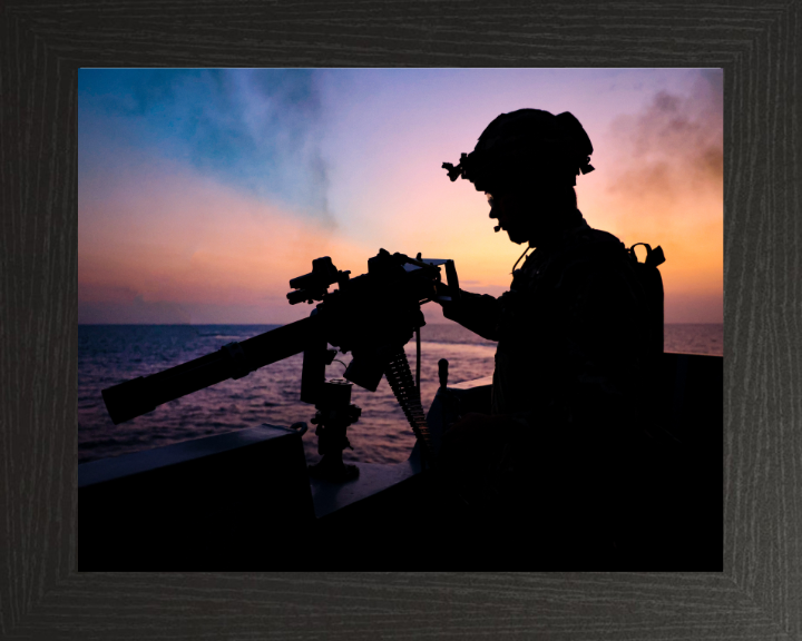 Gunner Silhouette at sunset Photo Print - Royal Navy Hampshire Prints 10 x 8 Black Frame No