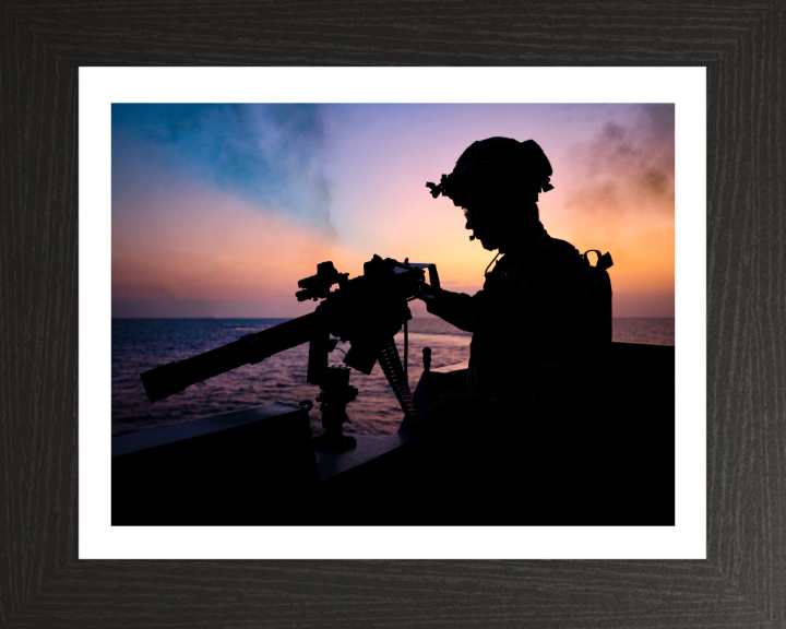 Gunner Silhouette at sunset Photo Print - Royal Navy Hampshire Prints 10 x 8 Black Frame Yes