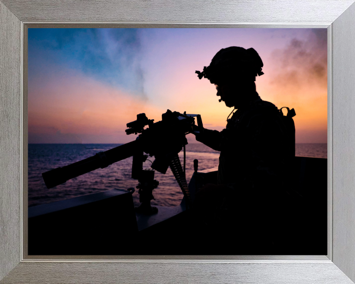Gunner Silhouette at sunset Photo Print - Royal Navy Hampshire Prints 10 x 8 Silver Frame No