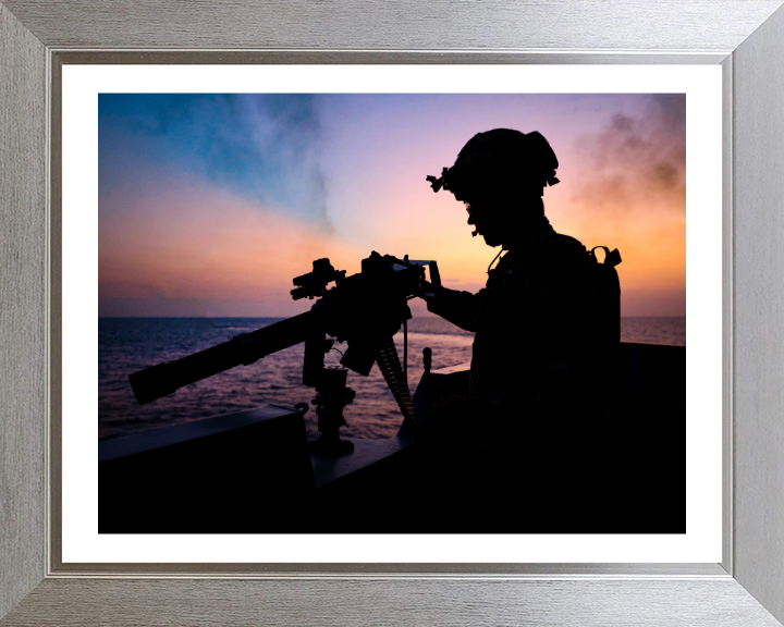Gunner Silhouette at sunset Photo Print - Royal Navy Hampshire Prints 10 x 8 Silver Frame Yes