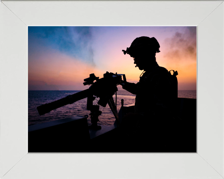Gunner Silhouette at sunset Photo Print - Royal Navy Hampshire Prints 10 x 8 White Frame No