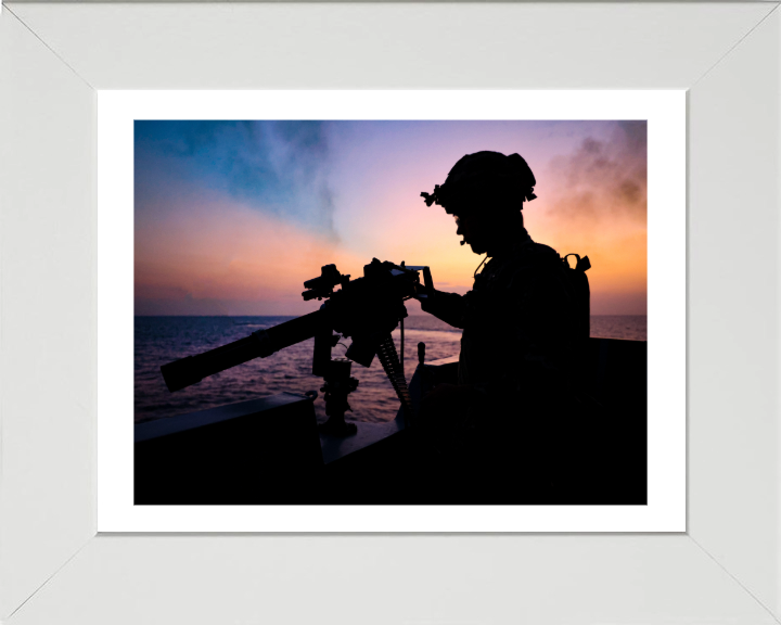 Gunner Silhouette at sunset Photo Print - Royal Navy Hampshire Prints 10 x 8 White Frame Yes