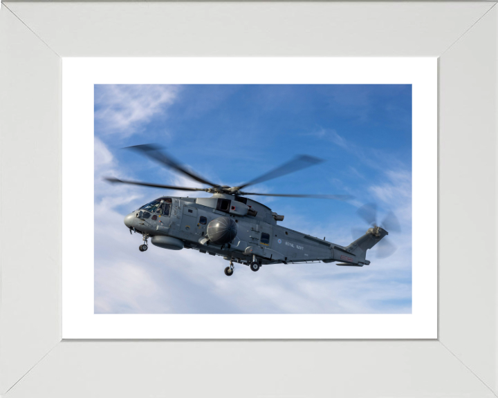 Merlin Crowsnest Helicopter in flight Photo Print - Royal Navy Aircraft Hampshire Prints 10 x 8 White Frame Yes