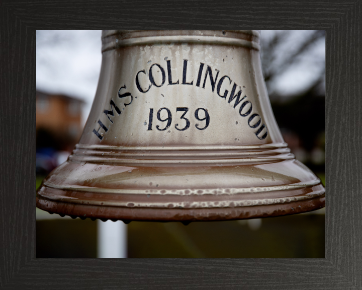 HMS Collingwood Ships Bell Photo Print - Royal Navy Hampshire Prints 10 x 8 Black Frame No