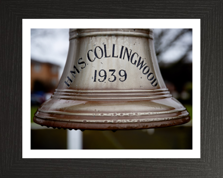 HMS Collingwood Ships Bell Photo Print - Royal Navy Hampshire Prints 10 x 8 Black Frame Yes