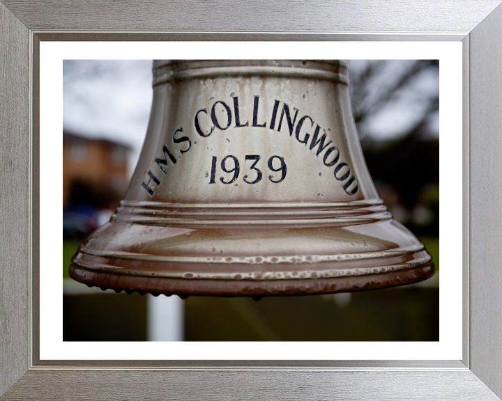 HMS Collingwood Ships Bell Photo Print - Royal Navy Hampshire Prints 10 x 8 Silver Frame Yes