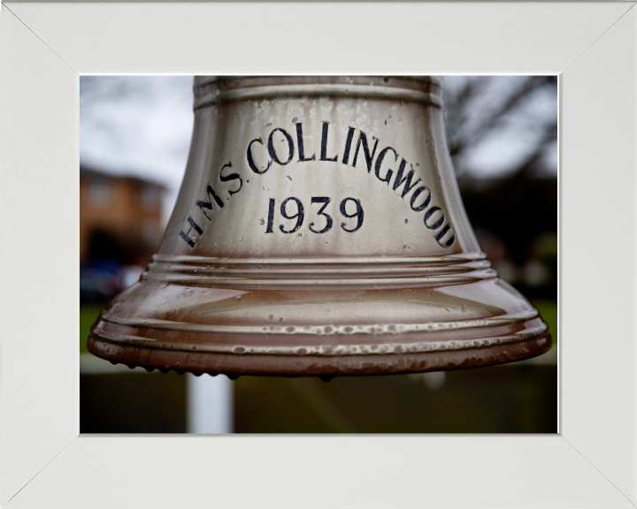 HMS Collingwood Ships Bell Photo Print - Royal Navy Hampshire Prints 10 x 8 White Frame No