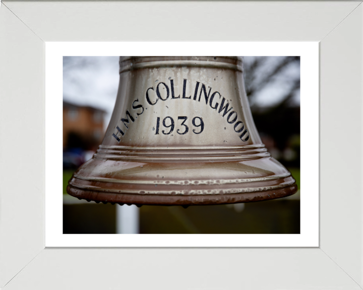 HMS Collingwood Ships Bell Photo Print - Royal Navy Hampshire Prints 10 x 8 White Frame Yes
