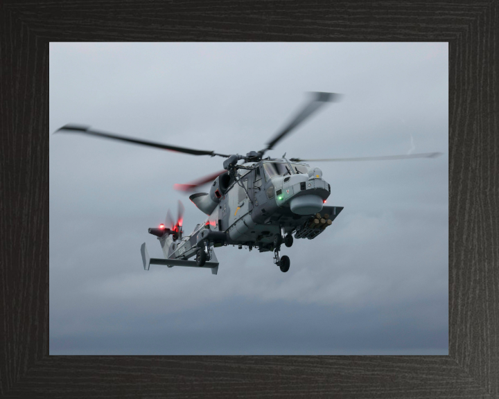 Wildcat helicopter from 815 NAS in Flight Photo Print - Royal Navy Aircraft Hampshire Prints 10 x 8 Black Frame No