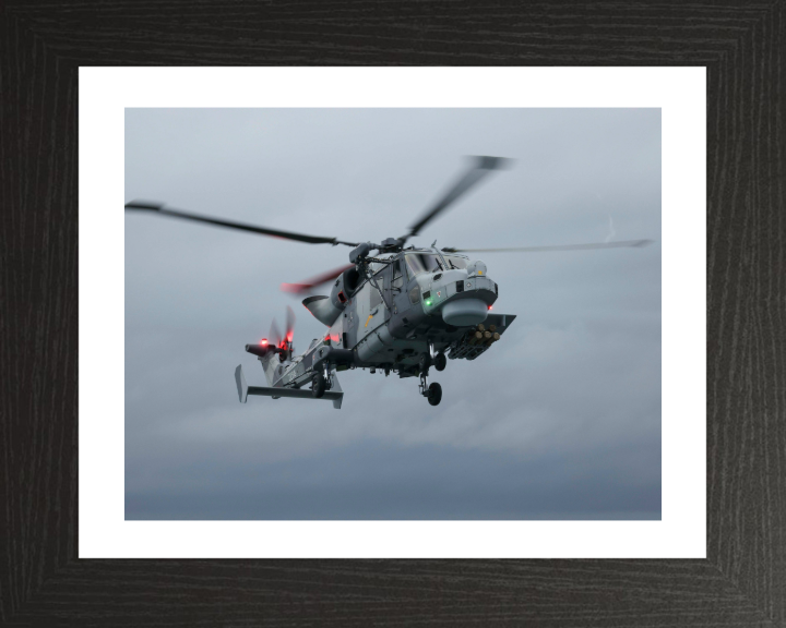 Wildcat helicopter from 815 NAS in Flight Photo Print - Royal Navy Aircraft Hampshire Prints 10 x 8 Black Frame Yes