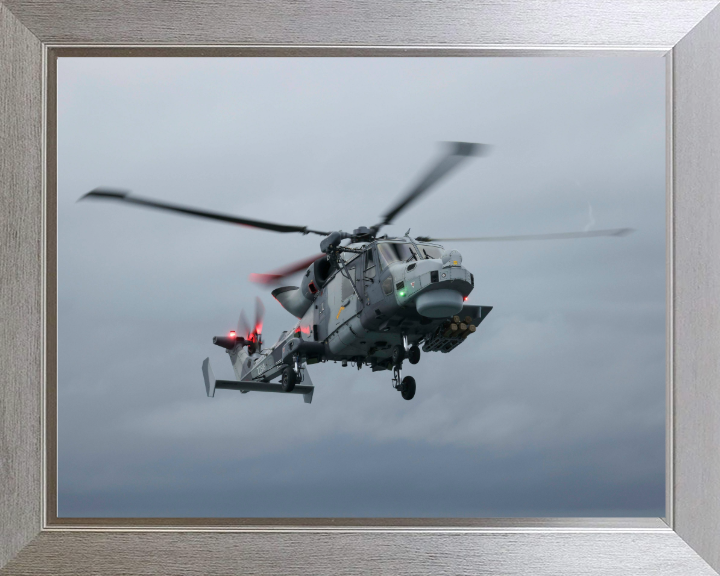 Wildcat helicopter from 815 NAS in Flight Photo Print - Royal Navy Aircraft Hampshire Prints 10 x 8 Silver Frame No