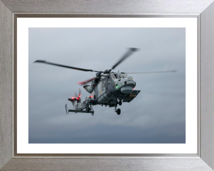Wildcat helicopter from 815 NAS in Flight Photo Print - Royal Navy Aircraft Hampshire Prints 10 x 8 Silver Frame Yes