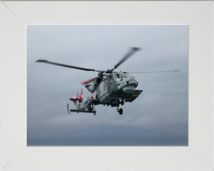 Wildcat helicopter from 815 NAS in Flight Photo Print - Royal Navy Aircraft Hampshire Prints 10 x 8 White Frame No