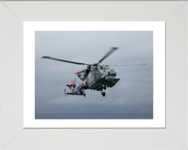 Wildcat helicopter from 815 NAS in Flight Photo Print - Royal Navy Aircraft Hampshire Prints 10 x 8 White Frame Yes