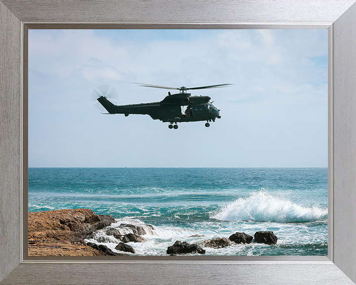 RAF Puma Helicopter in flight Photo Print Royal Air Force Aircraft Wall Art Aviation Decor Poster Posters, Prints, & Visual Artwork Hampshire Prints 10 x 8 Silver Frame No