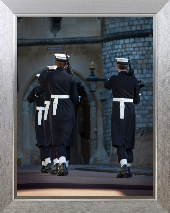 Sailor Guard Marching at Windsor Castle Photo Print - Royal Navy Hampshire Prints 10 x 8 Silver Frame No