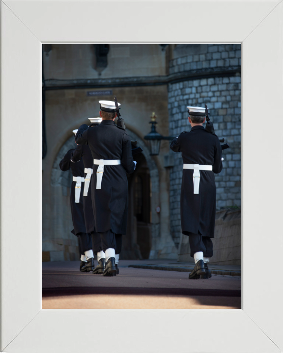 Sailor Guard Marching at Windsor Castle Photo Print - Royal Navy Hampshire Prints 10 x 8 White Frame No