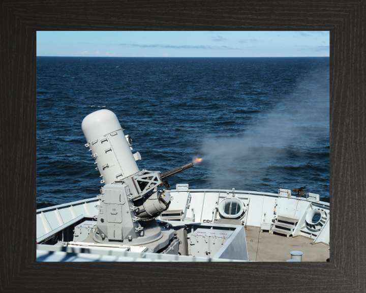 Phalanx Deck Gun Firing Photo Print - Royal Navy Hampshire Prints 10 x 8 Black Frame No