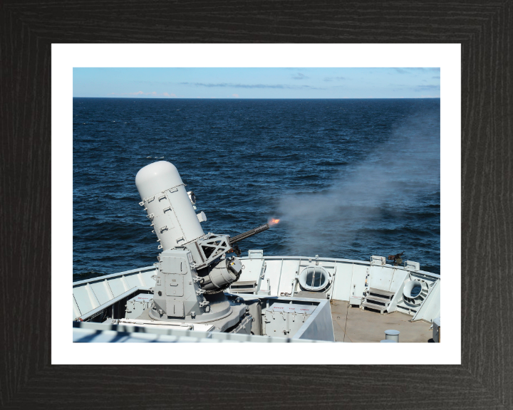 Phalanx Deck Gun Firing Photo Print - Royal Navy Hampshire Prints 10 x 8 Black Frame Yes