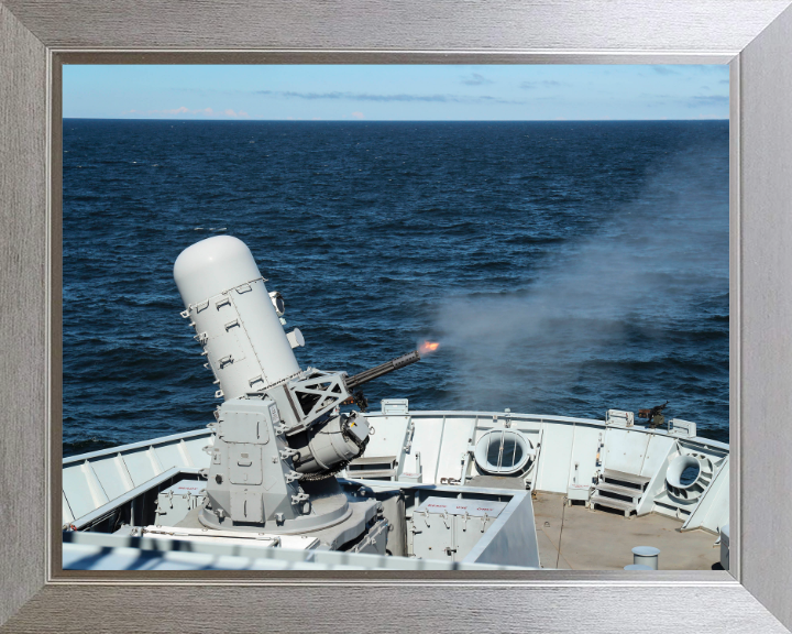 Phalanx Deck Gun Firing Photo Print - Royal Navy Hampshire Prints 10 x 8 Silver Frame No