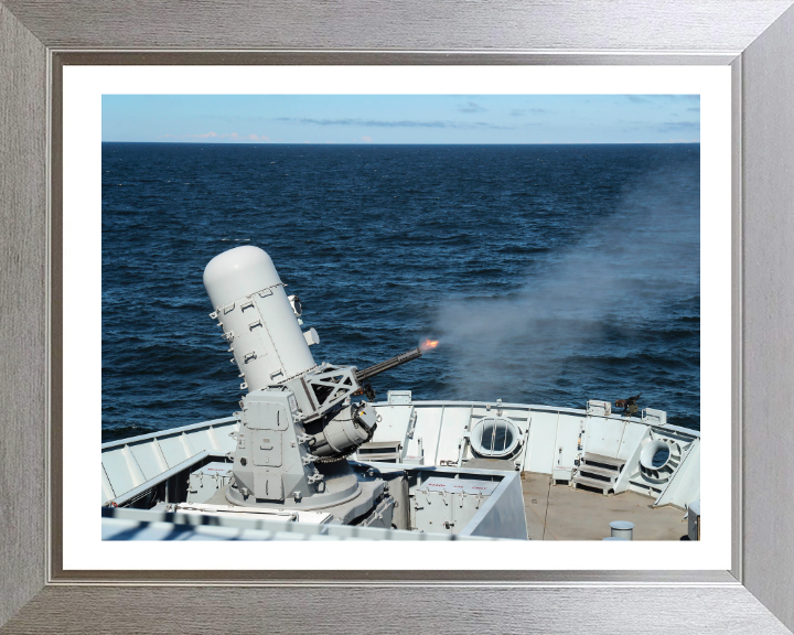 Phalanx Deck Gun Firing Photo Print - Royal Navy Hampshire Prints 10 x 8 Silver Frame Yes
